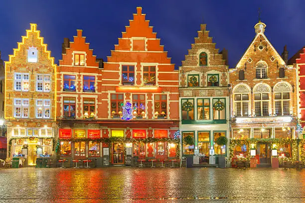 Photo of Christmas Old Market square in the center of Bruges, Belgium