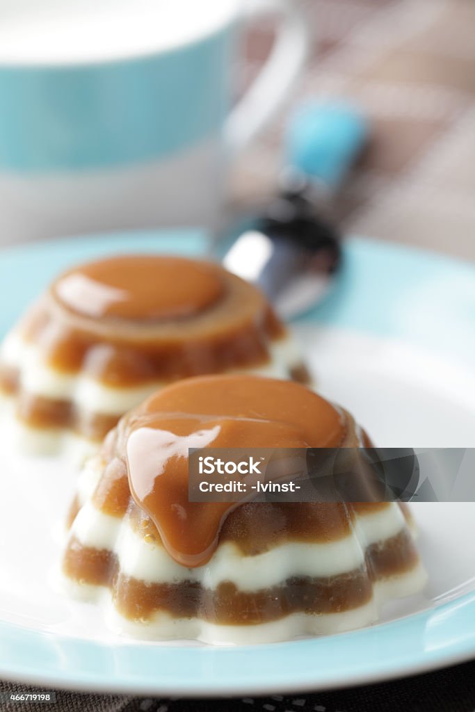 Gelatin dessert Coffee and milk gelatin dessert with caramel sauce 2015 Stock Photo