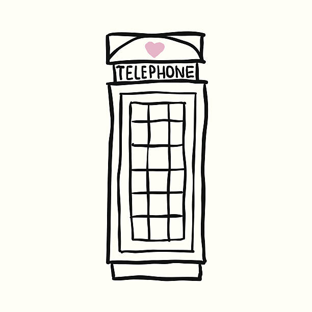 ロンドンサラリー電話のスケッチイラスト白背景に - coin operated pay phone telephone communication点のイラスト素材／クリップアート素材／マンガ素材／アイコン素材