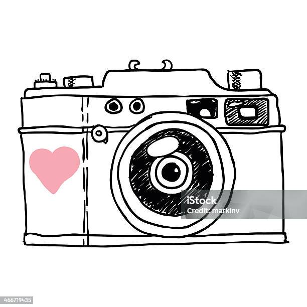 Sketch Of A Camera With A Pink Heart Stock Illustration - Download Image Now - Home Video Camera, Old-fashioned, Camera - Photographic Equipment