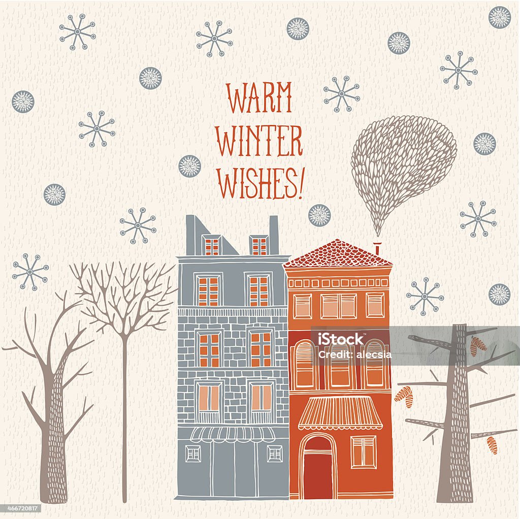 Retro Christmas card. Winter village. Retro Christmas card. Winter village. Vector illustration. Architecture stock vector