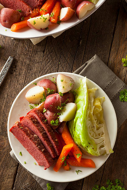 Homemade Corned Beef and Cabbage Homemade Corned Beef and Cabbage with Carrots and Potatoes pastrami photos stock pictures, royalty-free photos & images