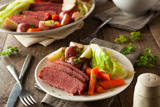Homemade Corned Beef and Cabbage Homemade Corned Beef and Cabbage with Carrots and Potatoes pastrami photos stock pictures, royalty-free photos & images