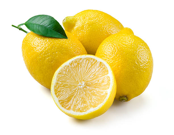istock Lemon with half and leaves isolated on white background 466723093