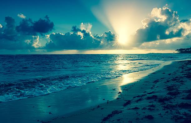 Beautiful morning on the caribbean beach in Dominican Republic