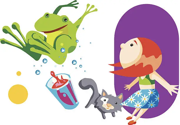 Vector illustration of Girl with frog in action