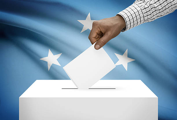 istock Ballot box with flag on background - States of Micronesia 466727200