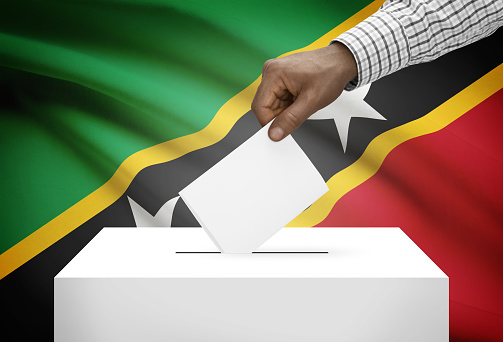 Ballot box with national flag on background - Saint Kitts and Nevis