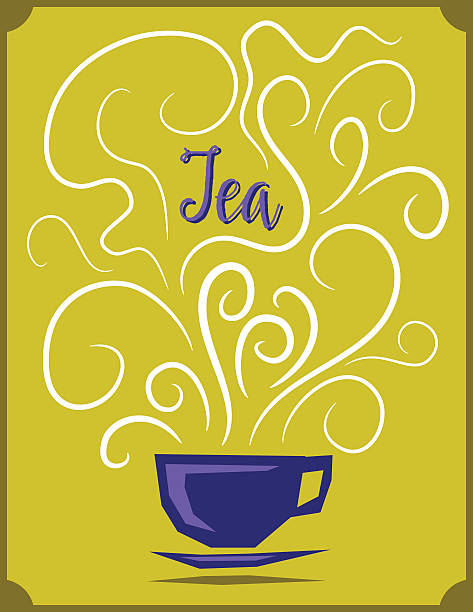 stockillustraties, clipart, cartoons en iconen met teacup with brewing steam designs tea poster - hot chocolate purple