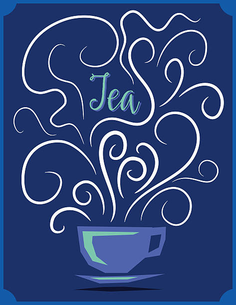 stockillustraties, clipart, cartoons en iconen met teacup with brewing steam designs tea poster - hot chocolate purple