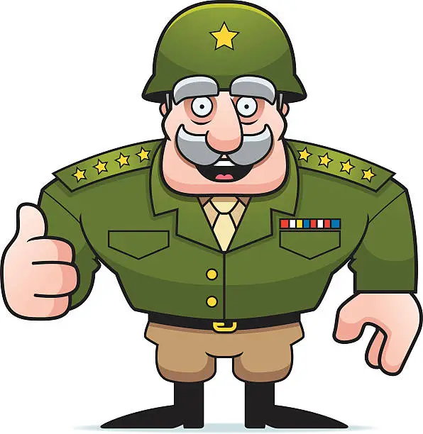 Vector illustration of Cartoon Military General with thumbs up sign