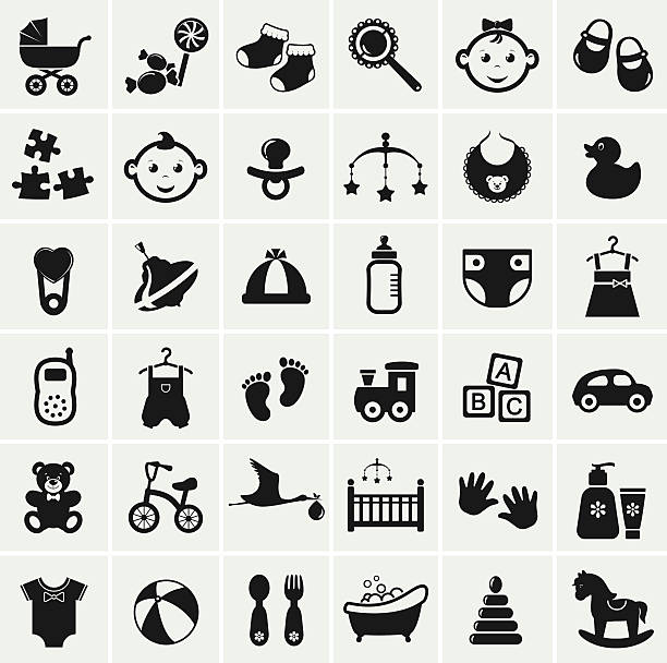 baby icons set.  vektor-illustration. - gegenstand zur babypflege stock-grafiken, -clipart, -cartoons und -symbole