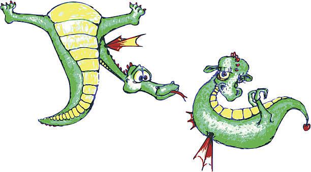 ilustrações, clipart, desenhos animados e ícones de vetor: dragão-boy acasalamento uma linda garota de-dragão - lizard