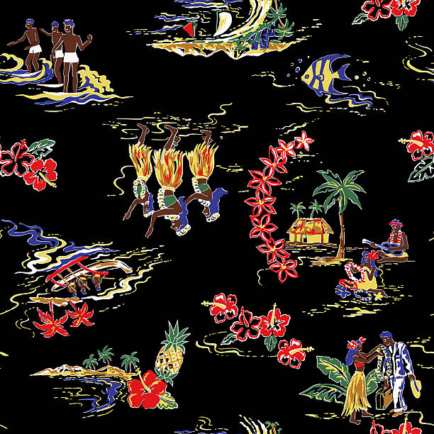 hawaiian print, This illustration is connected seamlessly tourist hawaiian shirt stock illustrations