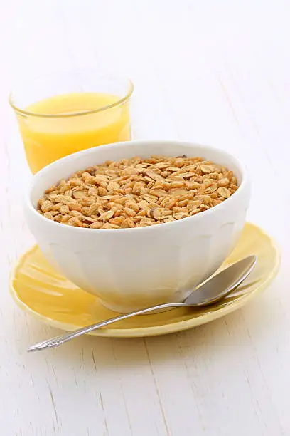 Delicious and nutritious lightly toasted breakfast muesli or granola cereal.