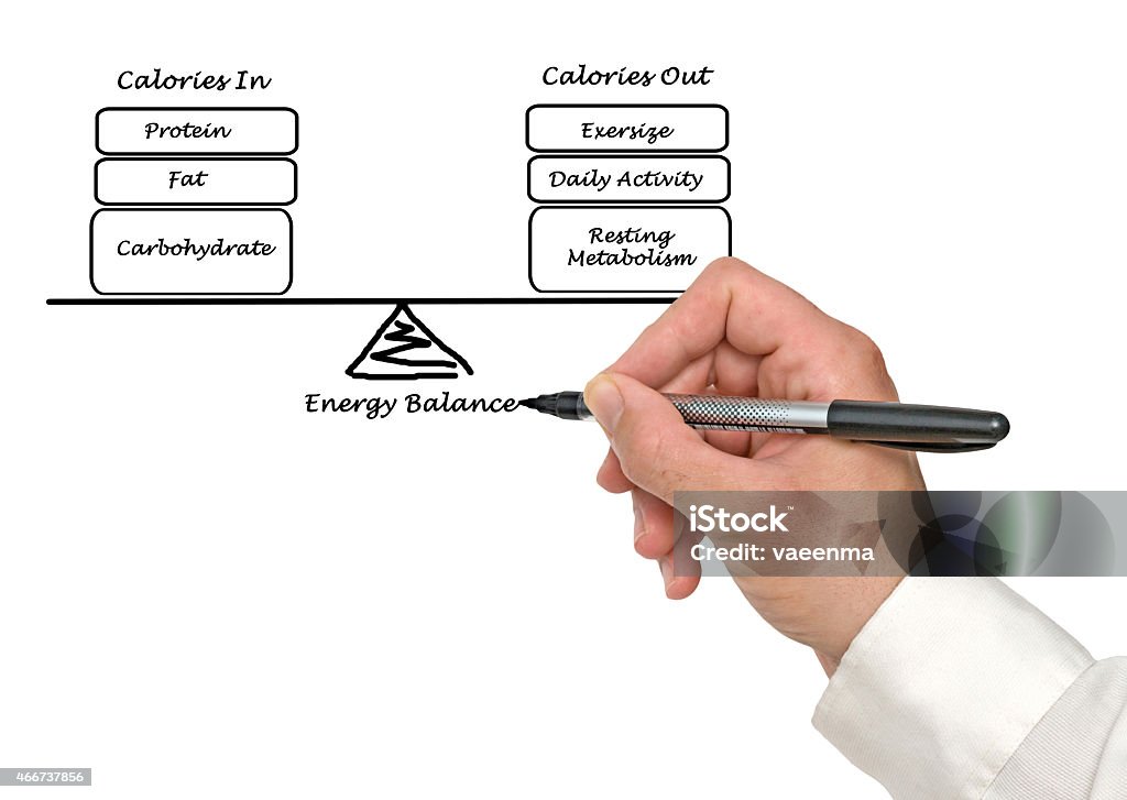 Balance between Energy intake and Energy expenditure Finance Stock Photo