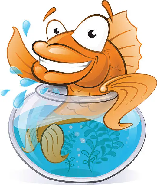 Vector illustration of Cute Goldfish in his little Fishtank.