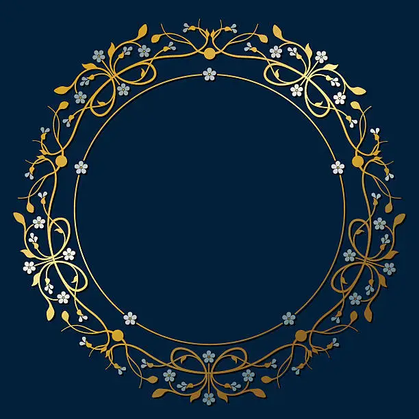 Vector illustration of Flourish, ornamental, circular frame in gold and silver