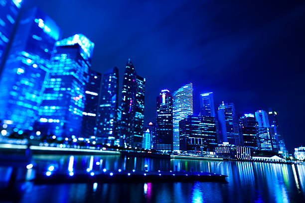 Blurred view of skyscrapers in Singapore.