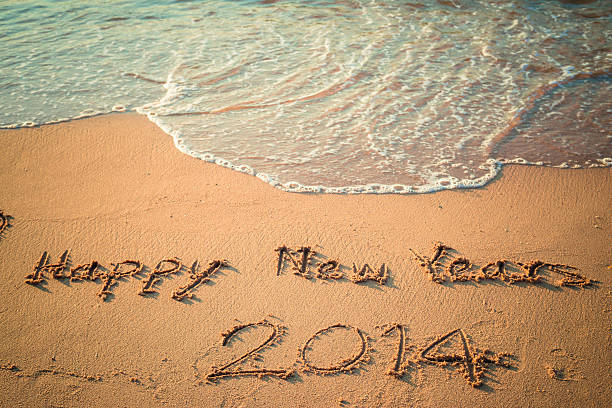 istock Writing Happy New Year's 2014 on the Beach in Thailand 466741503