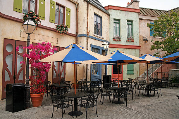 istock empty classic european street cafe 466744421