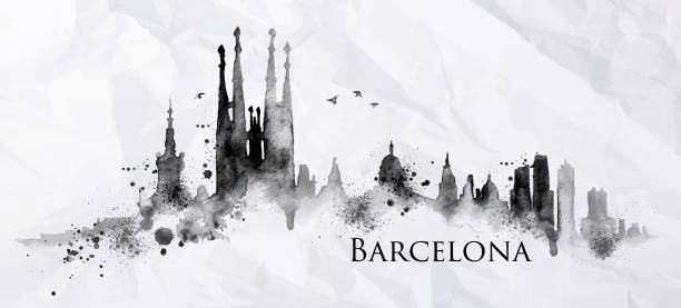 ilustraciones, imágenes clip art, dibujos animados e iconos de stock de silueta de tinta barcelona - barcelona