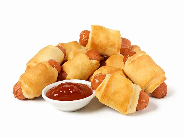 Mini Hotdogs Wrapped in Bread Dough and Baked Served with ketchup-Photographed on Hasselblad H3D2-39mb Camera
