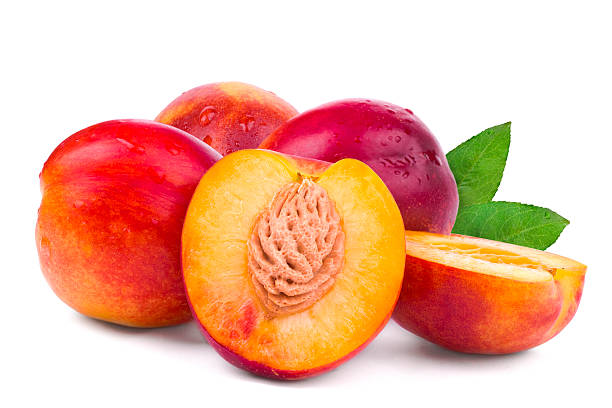 peaches - peach nectarine wet drop foto e immagini stock