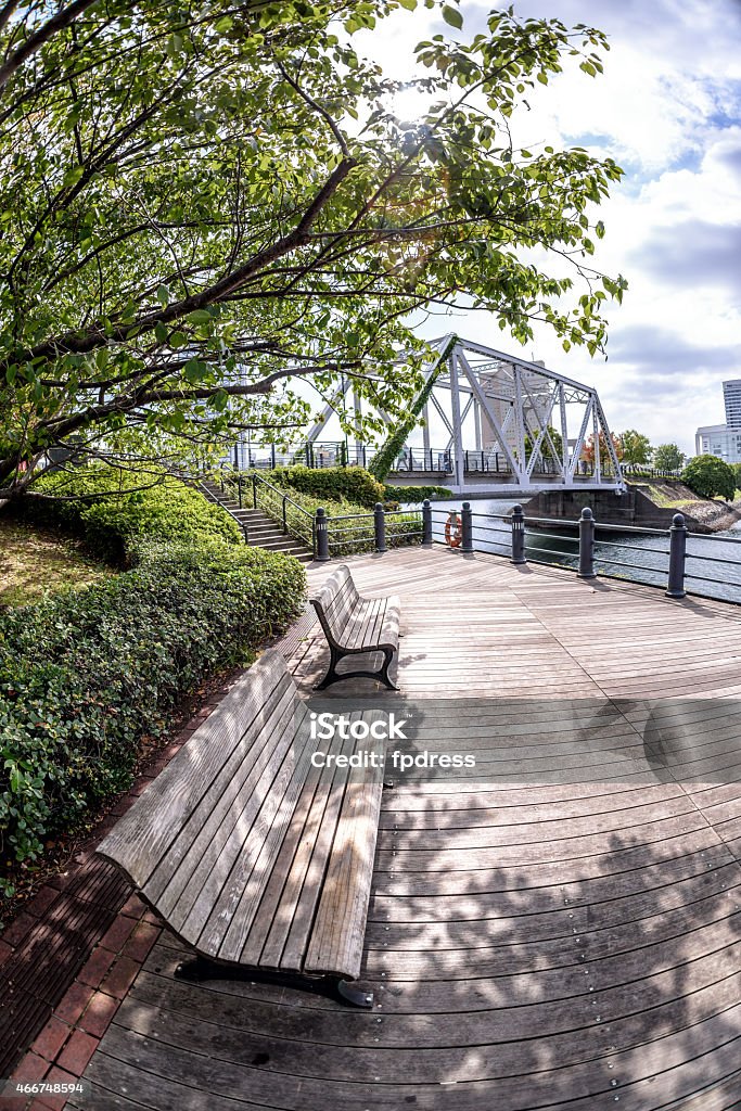 Park Bench Park Bench. View of Minato Mirai 21 in Yokohama, Japan in autumn. 2015 Stock Photo