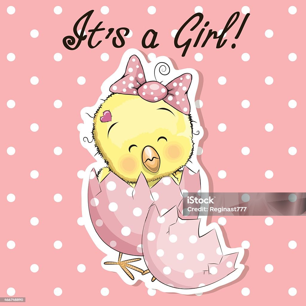 Greeting card Greeting card cute chicken girl on a pink 2015 stock vector