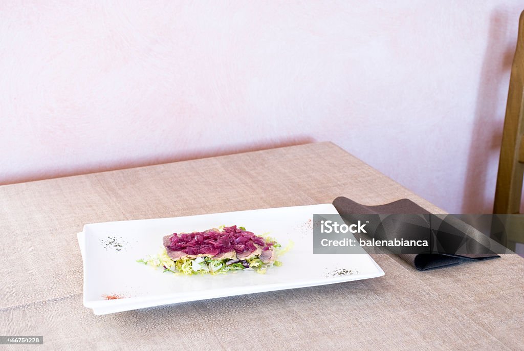 The plate on the table On the table the plate and the napkin 2015 Stock Photo