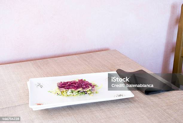 The Plate On The Table Stock Photo - Download Image Now - 2015, Appetizer, Carpaccio - Food