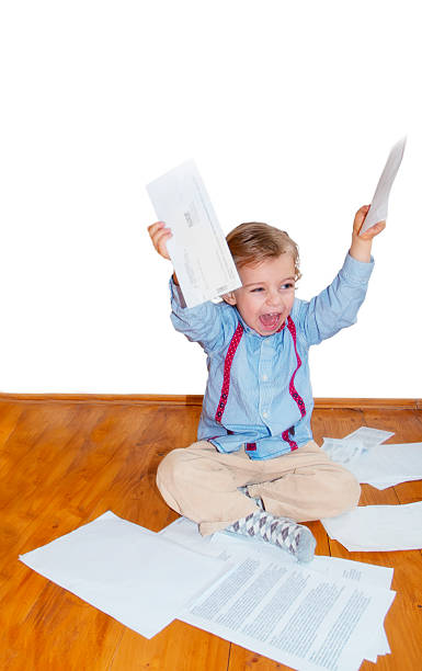 istock Little boy and invoices 466756882