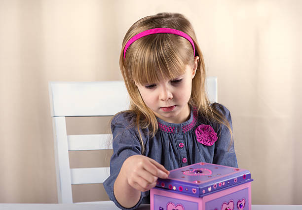 istock Little girl decorates the box. 466759285