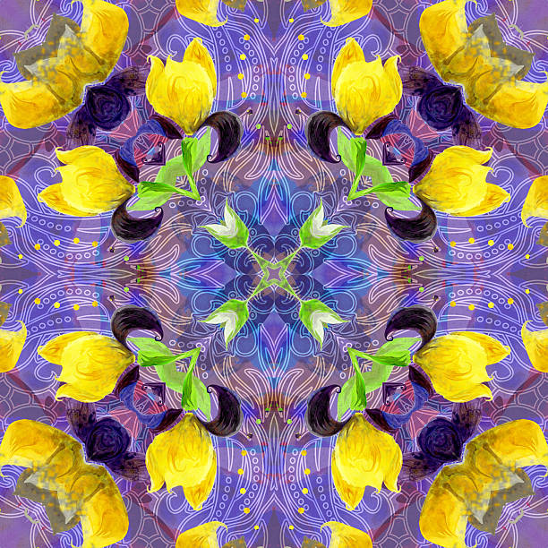 illustrazioni stock, clip art, cartoni animati e icone di tendenza di fiori acquerello - kaleidoscope fractal watercolour paints watercolor painting