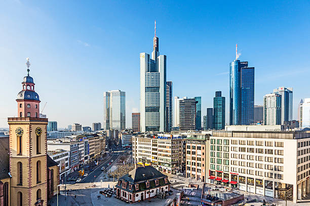 istock Hauptwache Plaza surrounded by Frankfurt skyline in Germany 466761982