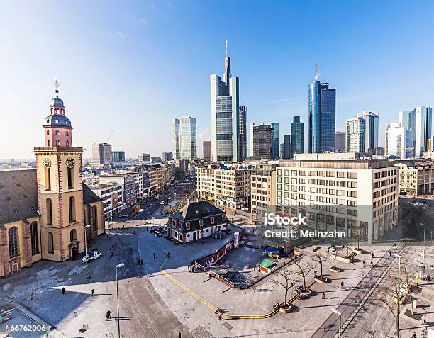 Hauptwache Plaza And Modern Skyscarpes In Frankfurt Stock Photo - Download Image Now