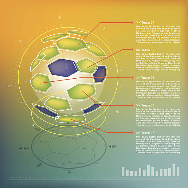 split ball – soccer- infographic - computer graphic number achievement analyzing stock illustrations