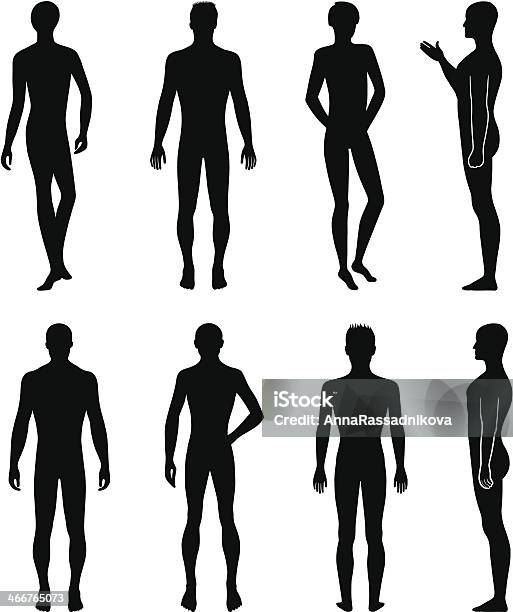 Full Length Front Back Silhouette Of Man Stock Illustration - Download Image Now - In Silhouette, Naked, The Human Body