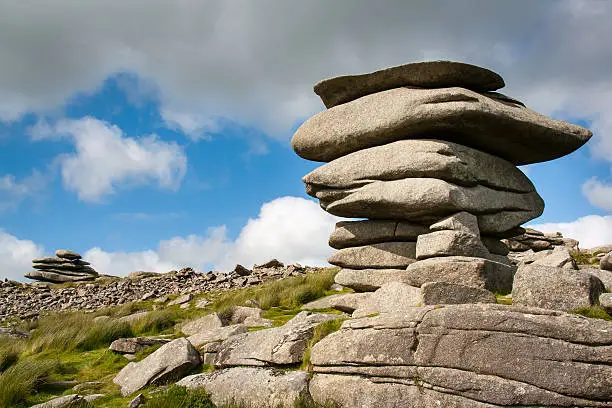 Granite rock formation known as the Cheesewring at Minions on Bodmin Moor Cornwall England UK Europe