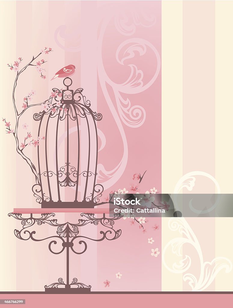 spring interior vintage style spring season room with bird cage - tender pastel shades of pink and yellow with place for your text Animal stock vector