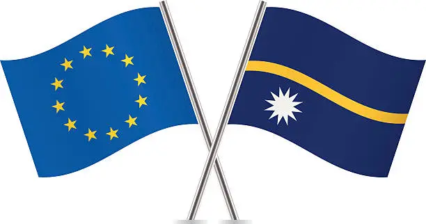 Vector illustration of European Union and Nauru flags. Vector.