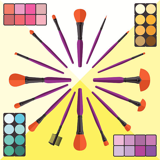 Set of Makeup Brushes and Cosmetic vector art illustration