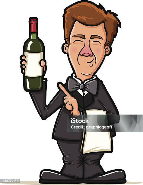Kellner Illustration Mit Einer Flasche Wein Stock Vektor Art und mehr Bilder von Alkoholisches Getränk - Alkoholisches Getränk, Anzug, Butler