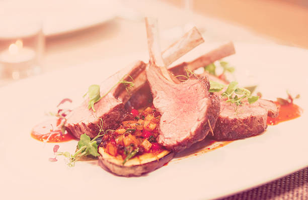 istock Grilled rack of lamb with vegetables, toned 466779062