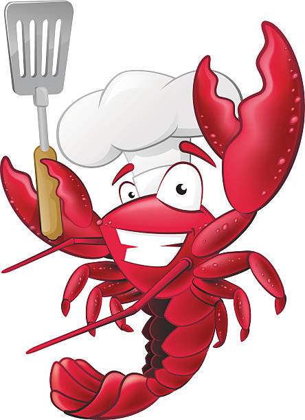 ilustrações de stock, clip art, desenhos animados e ícones de engraçado chef de lagosta carácter segurando uma espátula. - cajun food illustrations