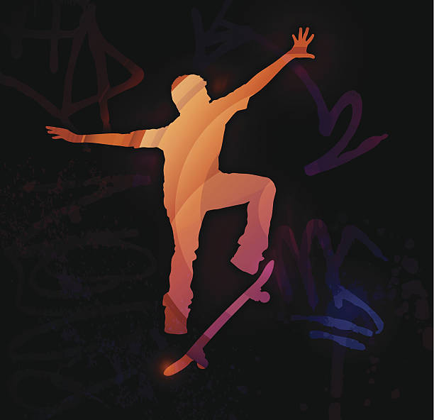 スケートボード - skateboarding skateboard silhouette teenager点のイラスト素材／クリップアート素材／マンガ素材／アイコン素材