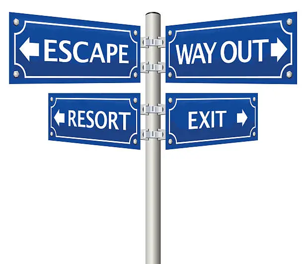 Vector illustration of Exit Escape Way Out Street Sign