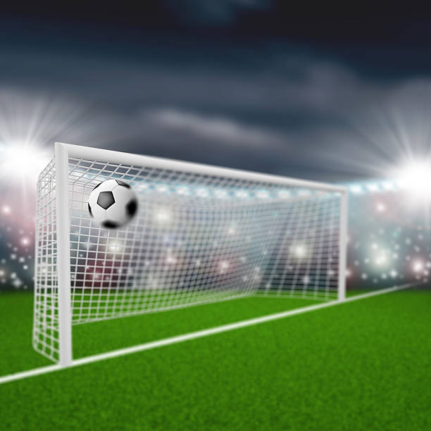 istock soccer ball flies into the goal 466781532