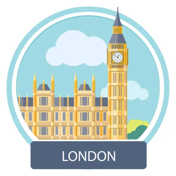 Vector illustration of Illustration of Big Ben and Westminster Bridge, London, UK